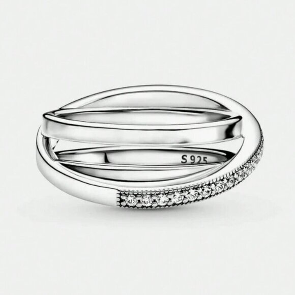 Triple Twisted Ring Size 7 with Lab Diamonds on Balinese style band 925 Silver - Picture 4 of 5